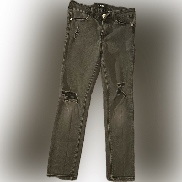 DKNY Girls 7 Black Washed Ripped Jeans - Picture 1 of 3